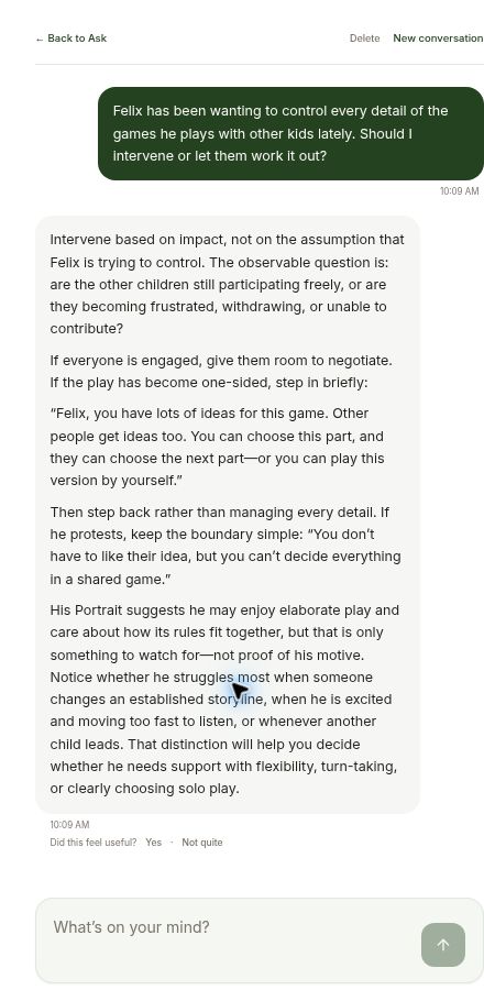 A personalized Starting Point Parenting Ask conversation