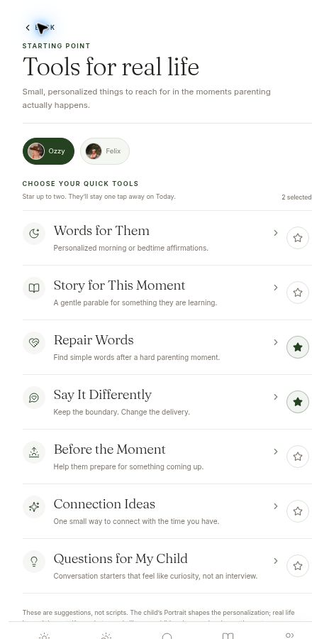 Starting Point Parenting Tools screen